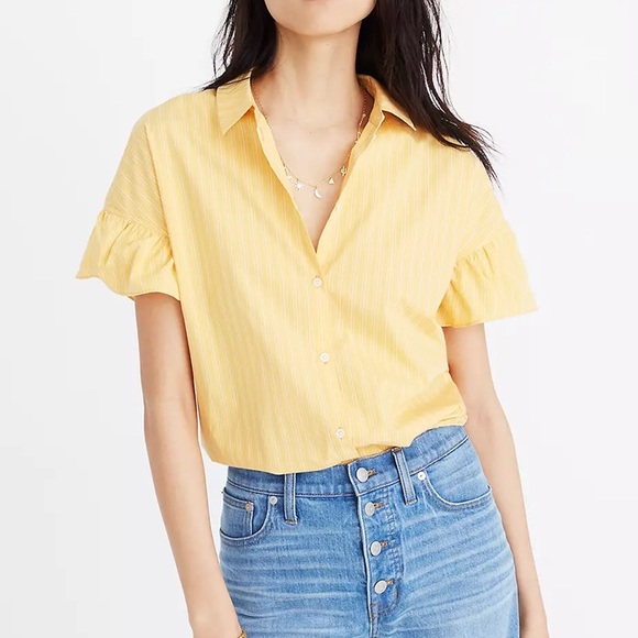 Madewell Tops - Madewell Central Ruffle Sleeve Shirt Yellow Eudora Stipe Size XSmall